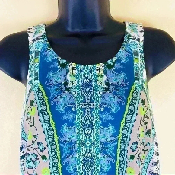 Etcetera Mandala Blue Floral Sleeveless Wrap Open Back Scoop Neck Top - Picture 3 of 10